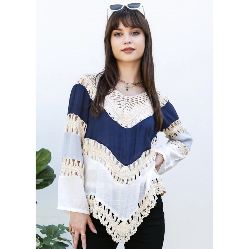 Women’s Crochet Boho Festival Handkerchief Blouse Sheer Fairy Fringe - Picture 6 of 7
